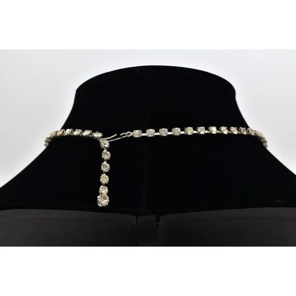 Vintage Crystal Collar Choker Necklace Pearl Silver Chunky Glam 1980s BinBJ